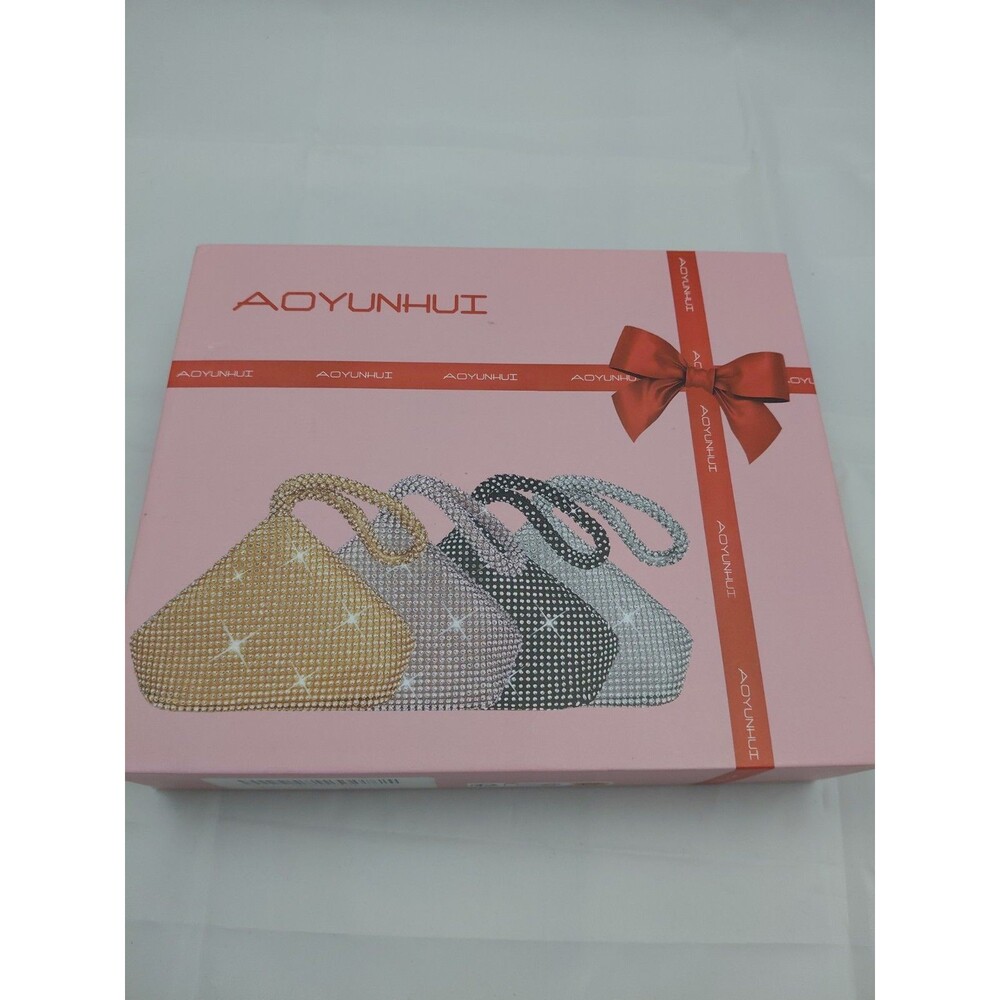 AOYUNHUI Rhinestone Clutch Purse Party Wedding Proms Silver Color